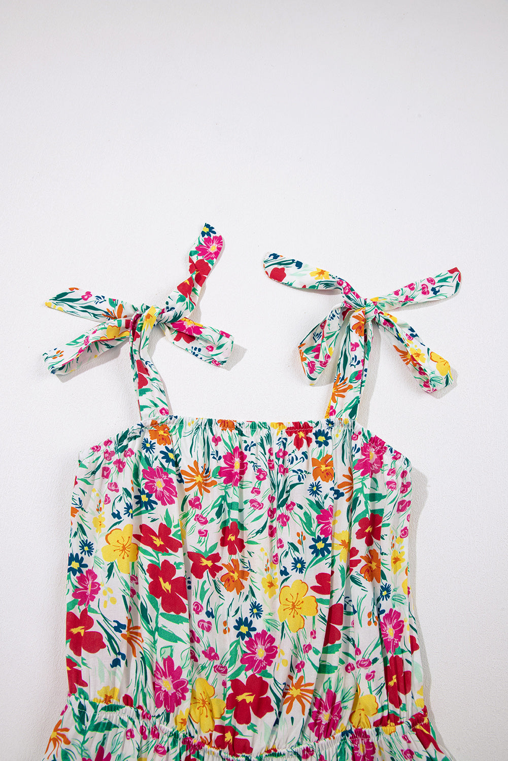 Red Floral Knotted Straps Cinched Waist Ruffle Hem Mini Dress Floral Dresses JT's Designer Fashion