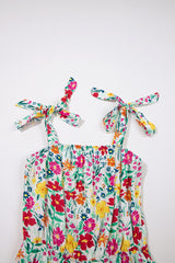Red Floral Knotted Straps Cinched Waist Ruffle Hem Mini Dress Floral Dresses JT's Designer Fashion