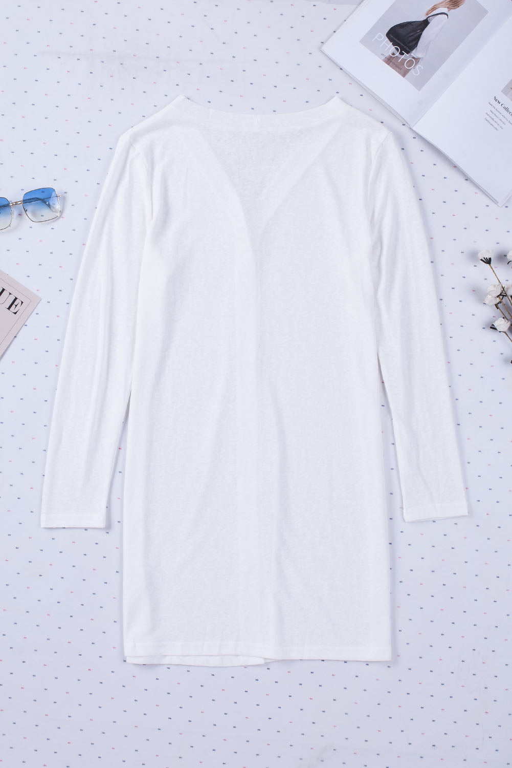 White Solid Color Open-Front Buttons Cardigan Sweaters & Cardigans JT's Designer Fashion