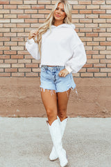 White Sherpa Fleece Drop Shoulder Hoodie Sweatshirts & Hoodies JT's Designer Fashion