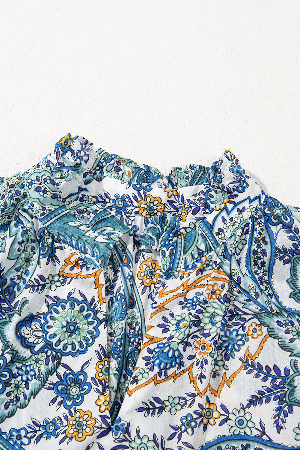 Blue Bohemian Paisley Floral V Neck Short Sleeve Mini Dress Floral Dresses JT's Designer Fashion