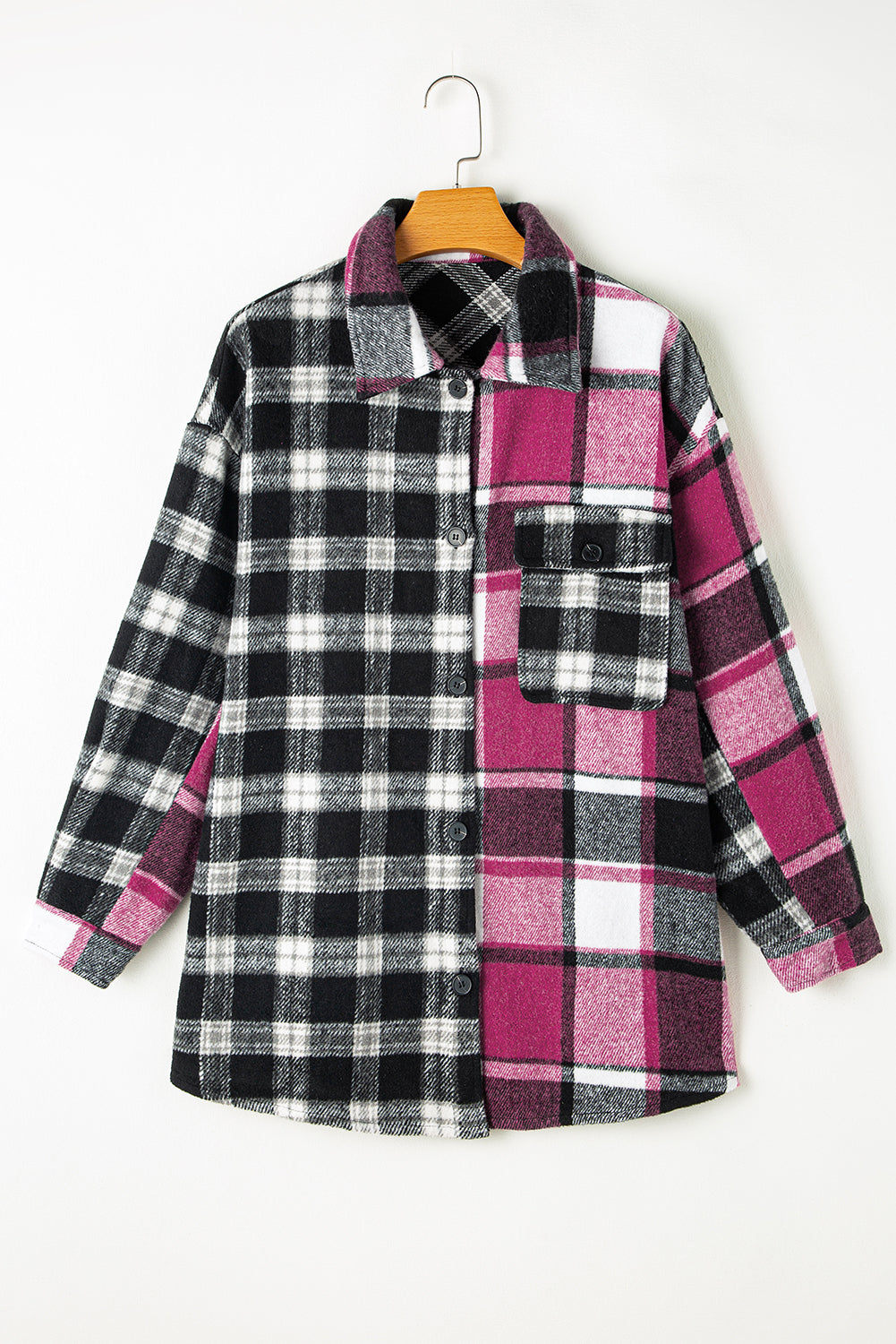 Black Plaid Colorblock Loose Shacket Plaid Shackets JT's Designer Fashion