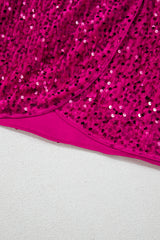 Pitaya Pink Velvet Sequin Long Sleeve V Neck Wrapped Mini Dress Sequin Dresses JT's Designer Fashion