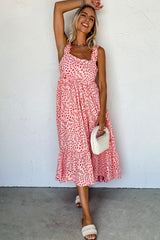 Pink Geometric Print Knot Back Sleeveless Ruffle Hem Dress Midi Dresses JT's Designer Fashion