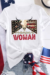 White American Woman Bull Skull Graphic T Shirt Graphic Tees JT's Designer Fashion