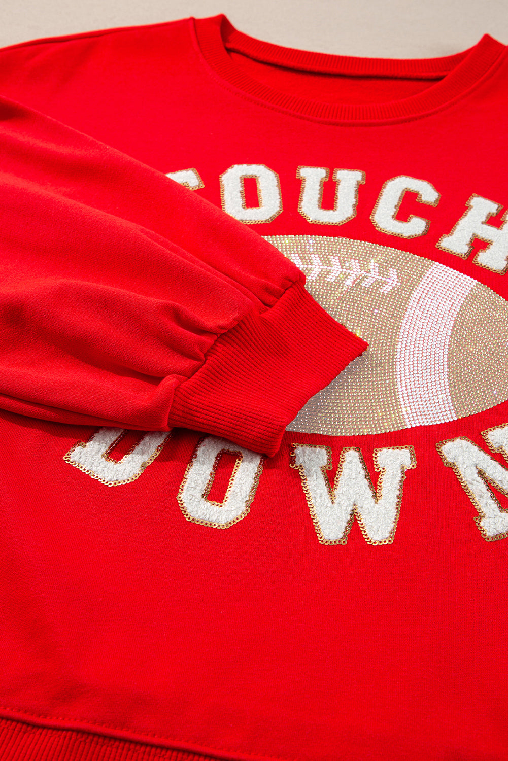 Fiery Red TOUCH DOWN Football Graphic Pullover Sweatshirt Sweatshirts & Hoodies JT's Designer Fashion