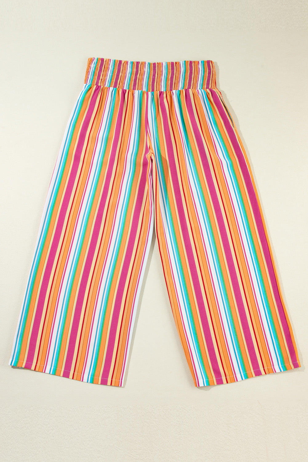 Orange Stripe Plus Size Boho Smocked Waist Loose Pants Plus Size Bottoms JT's Designer Fashion