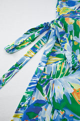 Green Leaves Print Short Sleeve Surplice Neck Ruffled Trim Plus Size Maxi Dress Plus Size Maxi Dresses JT's Designer Fashion