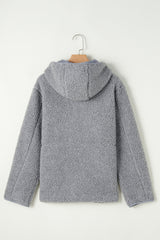 Medium Grey Fleece Zip Up Drawstring Hooded Pocketed Jacket Jackets JT's Designer Fashion