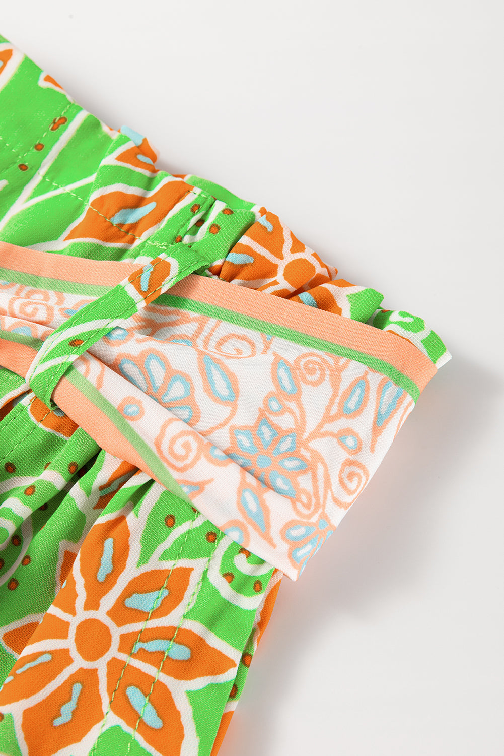 Green Floral Print Pocketed Front Knot High Waist Casual Shorts Casual Shorts JT's Designer Fashion