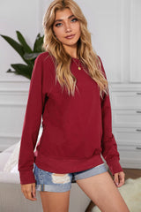 Wine Fiery Red Solid Crew Neck Pullover Sweatshirt Sweatshirts & Hoodies JT's Designer Fashion