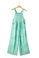 Moonlight Jade Printed Bib Wide Leg Overalls Jumpsuits & Rompers JT's Designer Fashion