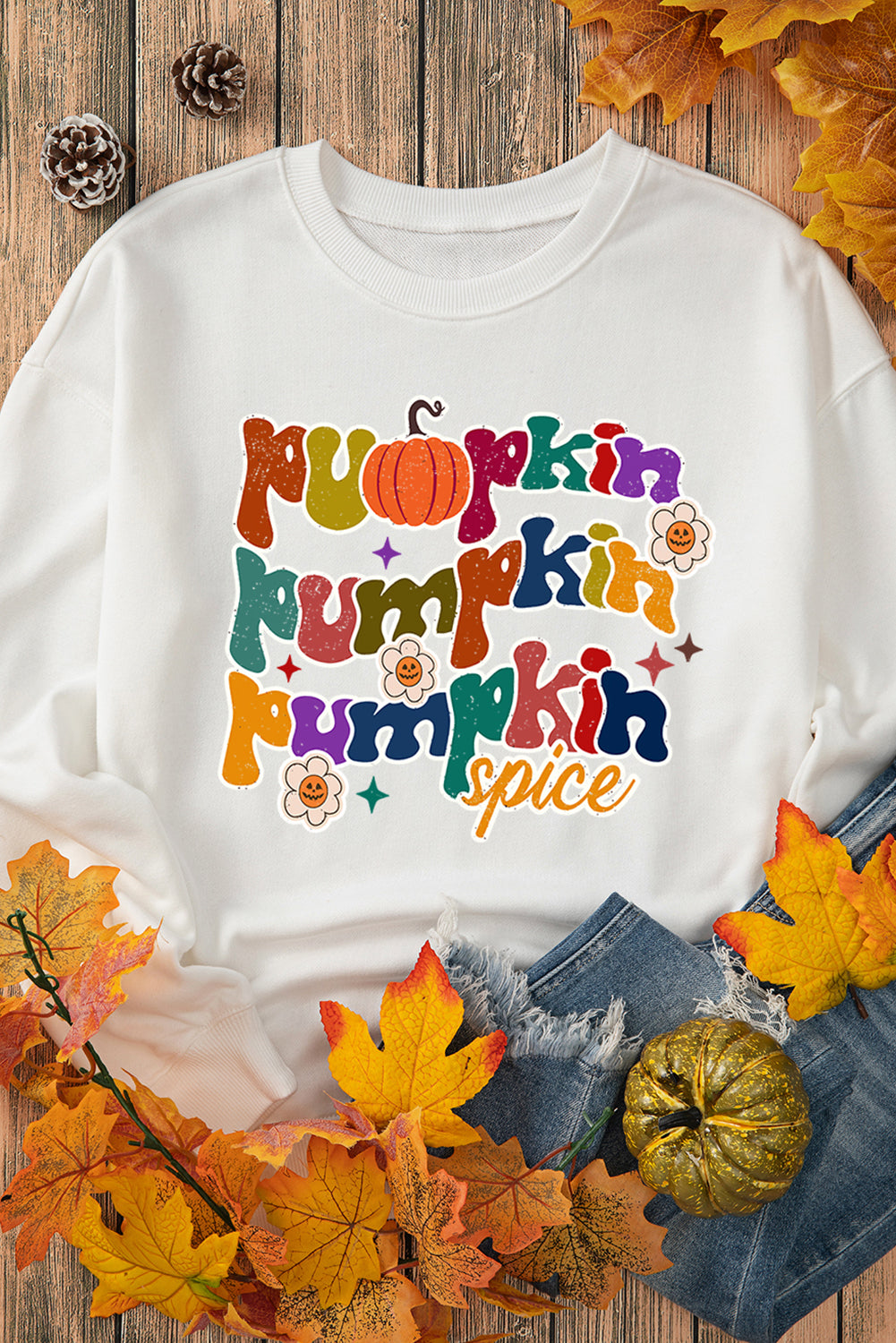 Beige Cute Pumpkin Spice Graphic Thanksgiving Sweatshirt Graphic Sweatshirts JT's Designer Fashion