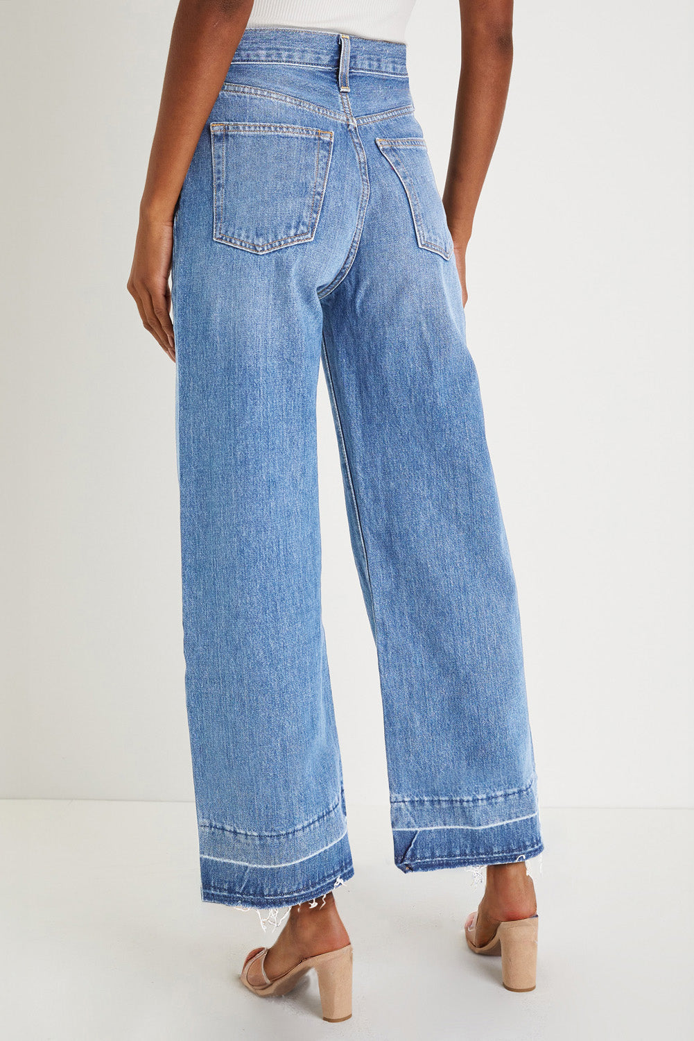 Dusk Blue Raw Hem Straight Leg Loose High Waist Jeans Jeans JT's Designer Fashion