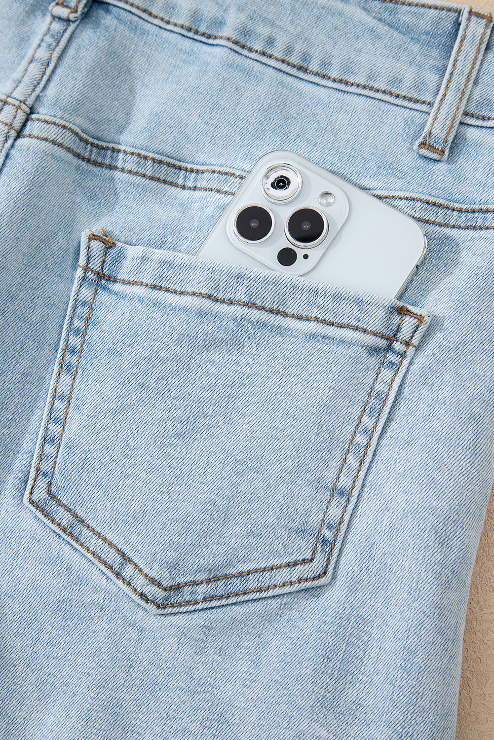 Beau Blue High Rise Distressed Raw Hem Denim Shorts Denim Shorts JT's Designer Fashion