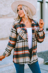 Khaki Geometric Plaid Print Pocketed Shacket Plaid Shackets JT's Designer Fashion