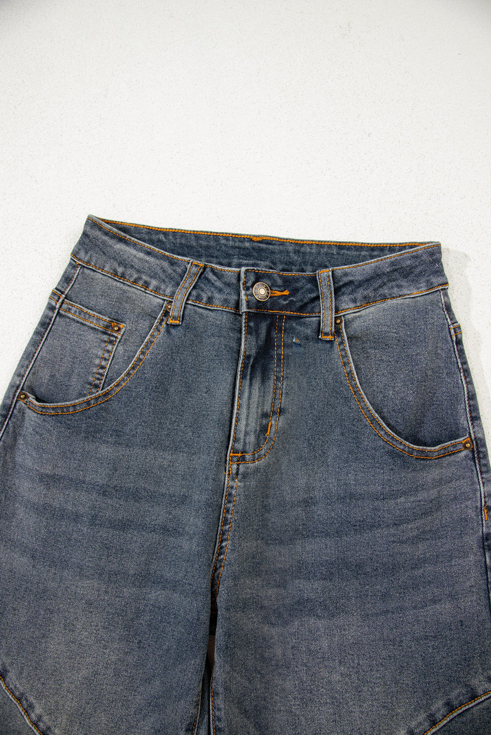 Sail Blue Exposed Stitching Loose Straight High Waist Jeans Jeans JT's Designer Fashion