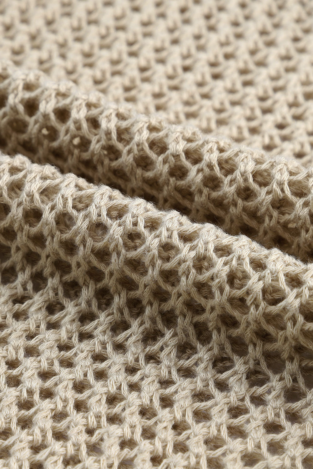 Khaki Hollow-out Knit Long Sleeve Top Long Sleeve Tops JT's Designer Fashion