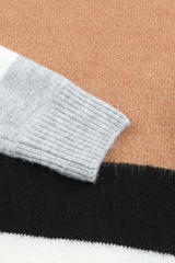 Brown Color Block Striped Ribbed Knit Sweater Sweaters JT's Designer Fashion