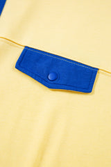 Yellow Color Block Patchwork Half Button Pullover and Shorts 2pcs Outfit Short Sets JT's Designer Fashion