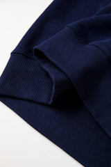 Navy Blue Solid Fleece Lined Drop Shoulder Terry Sweatshirt Sweatshirts & Hoodies JT's Designer Fashion