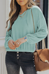 Green Loose Fit Ribbed V Neck Hoodie Sweatshirts & Hoodies JT's Designer Fashion