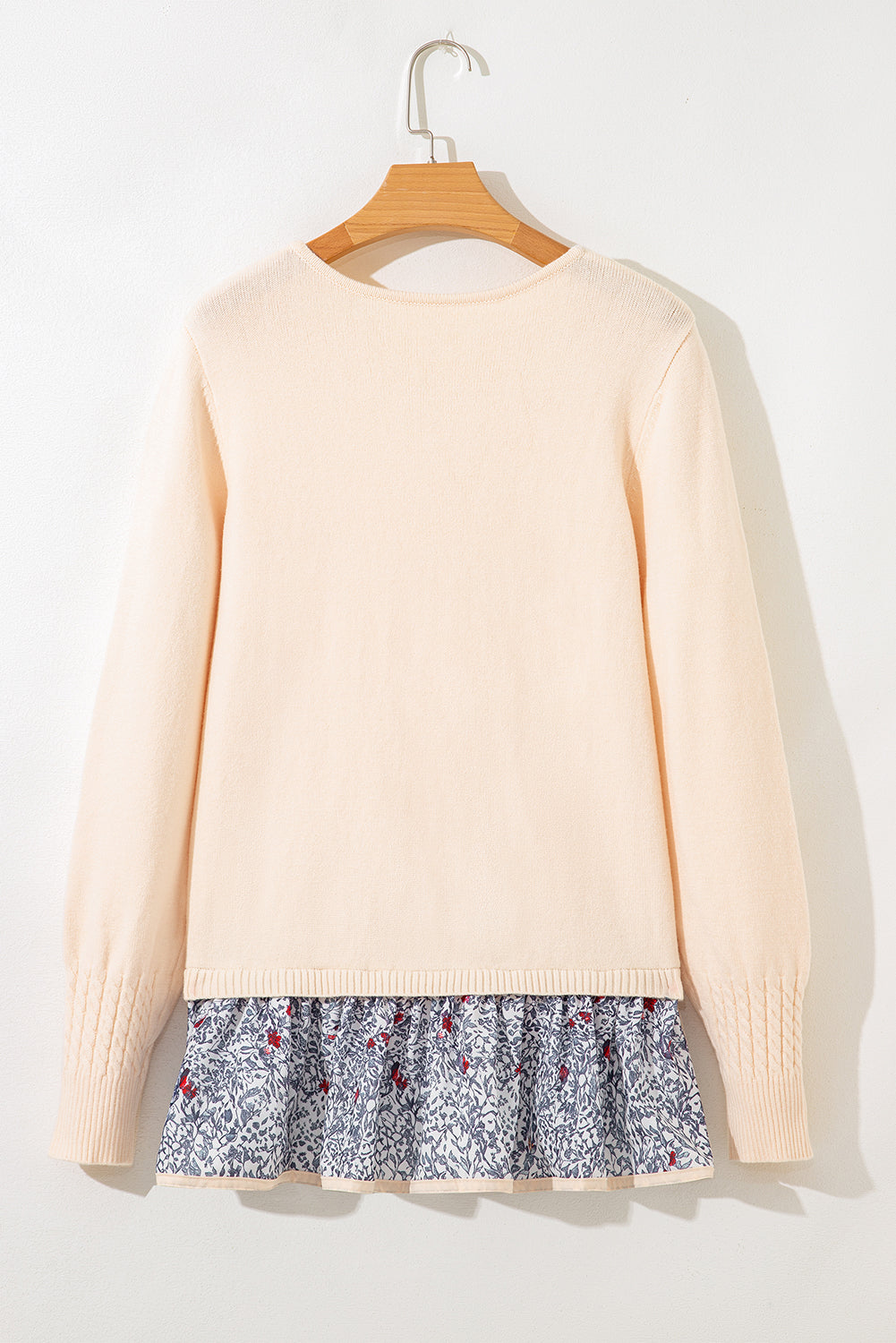 Beige Cable Texture Bohemian Ruffle Hem Patchwork Sweater Sweaters JT's Designer Fashion
