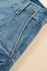 Dusk Blue Multi Buttons Medium Wash Straight Loose Leg Jeans Jeans JT's Designer Fashion