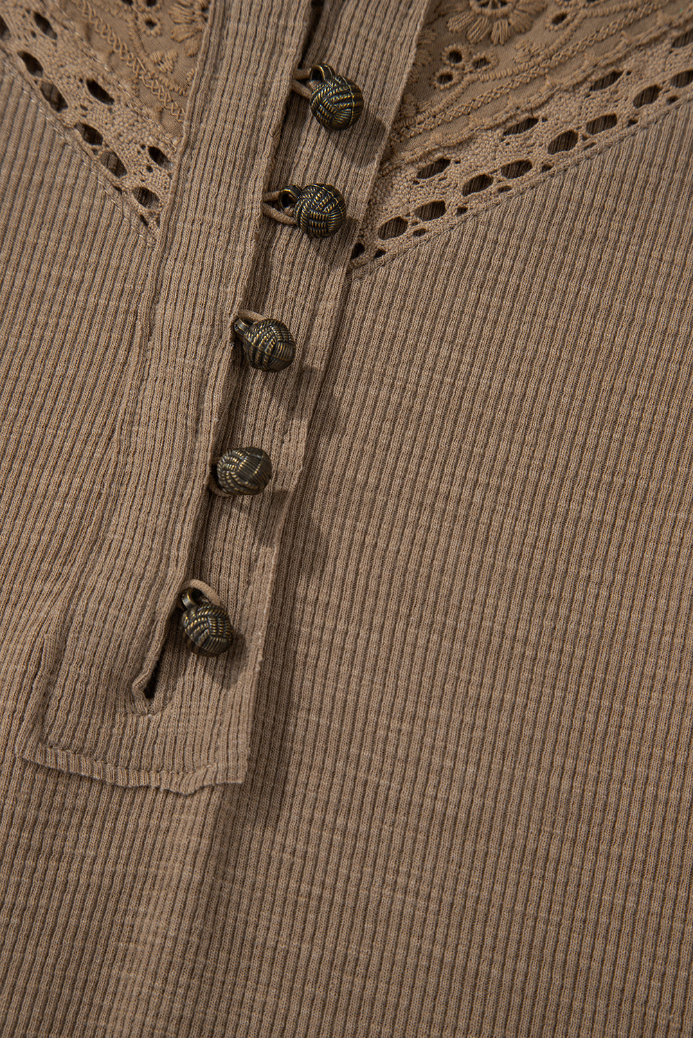 Chestnut Anglaise Broider Ribbed Long Sleeve Top Long Sleeve Tops JT's Designer Fashion