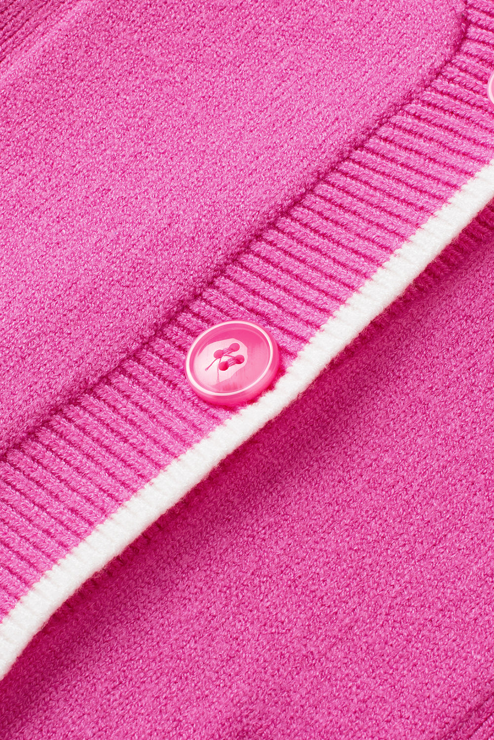 Bright Pink Color Contrast Side Pockets Button V Neck Cardigan Cardigans JT's Designer Fashion