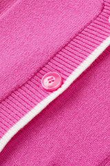 Bright Pink Color Contrast Side Pockets Button V Neck Cardigan Cardigans JT's Designer Fashion