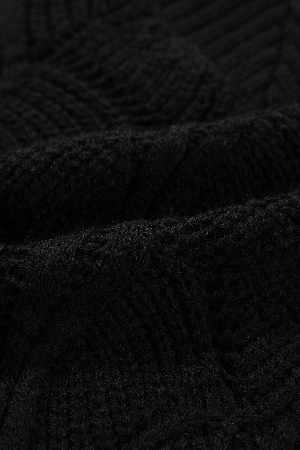 Black Hollow Out Knit V Neck Drop Shoulder Sweater Sweaters JT's Designer Fashion
