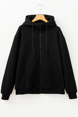 Black Quilted Side Pockets Zipper Hooded Jacket Jackets JT's Designer Fashion