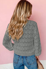 Gray Lightweight Buttoned Front Crochet Cardigan Cardigans JT's Designer Fashion