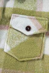 Sage Green Plaid Print Buttoned Flap Pockets Baggy Shacket Plaid Shackets JT's Designer Fashion