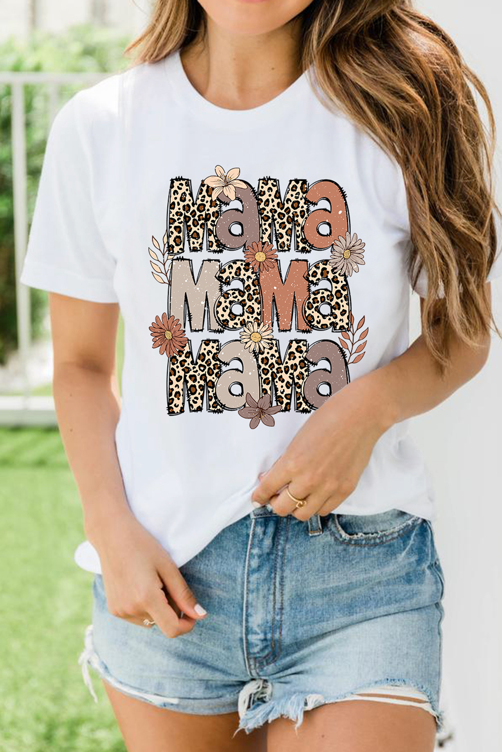 White Floral Leopard MaMa Graphic Mothers Day T Shirt Graphic Tees JT's Designer Fashion