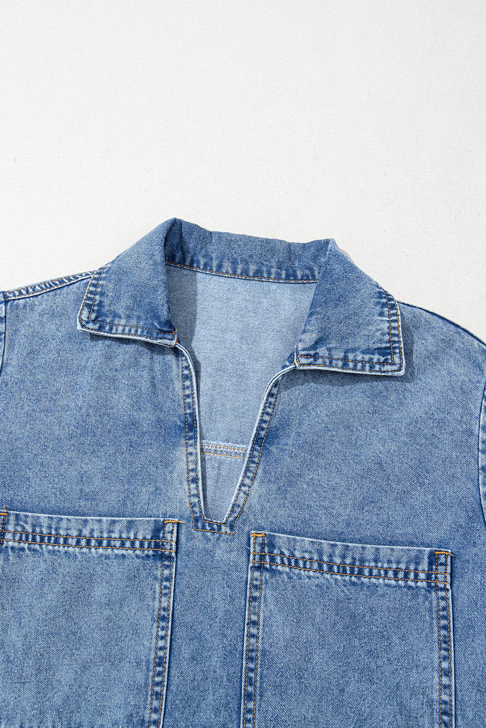 Beau Blue Short Sleeve Collared Patched Pocket Denim Mini Dress Mini Dresses JT's Designer Fashion