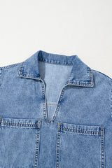 Beau Blue Short Sleeve Collared Patched Pocket Denim Mini Dress Mini Dresses JT's Designer Fashion