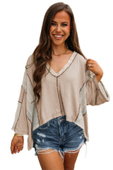 Parchment Crochet Detail Exposed Seam High Low Loose Top Long Sleeve Tops JT's Designer Fashion