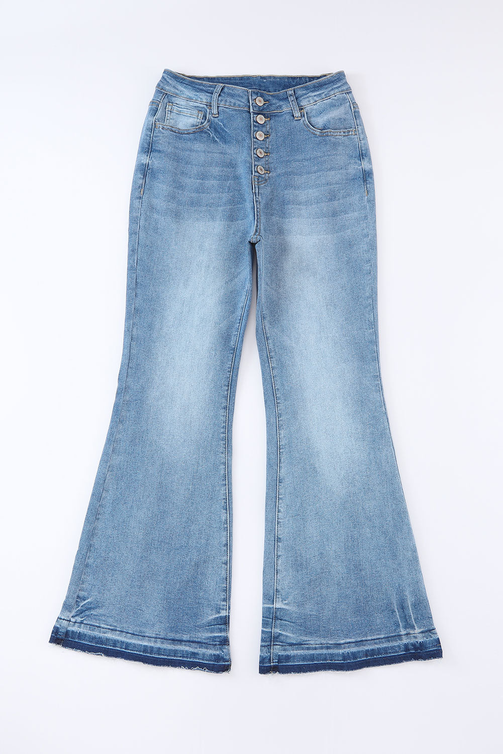 Sky Blue High Waist Buttoned Distressed Flared Jeans Jeans JT's Designer Fashion