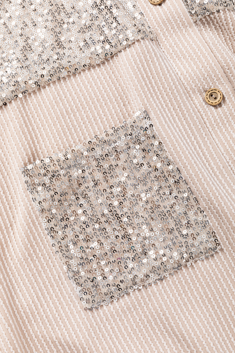 Parchment Sequin Patch Chest Pocket Corded Shacket Jackets JT's Designer Fashion