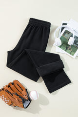 Black Solid Color Fleece Lined Drawstring Waist Casual Pants Pants & Culotte JT's Designer Fashion