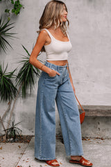 Dusk Blue Medium Wash Super Wide Leg Denim Pants Jeans JT's Designer Fashion