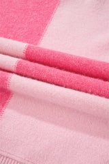 Pink Checkered Colorblock Striped High Low Loose Sweater Sweaters JT's Designer Fashion