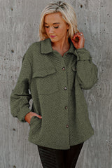 Green Retro Quilted Flap Pocket Button Shacket Jackets JT's Designer Fashion