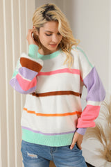 Multicolor Striped Colorblock Drop Shoulder Sweater Sweaters & Cardigans JT's Designer Fashion