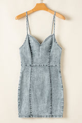 Beau Blue Sleeveless V Neck Back Zipped Denim Dress Mini Dresses JT's Designer Fashion