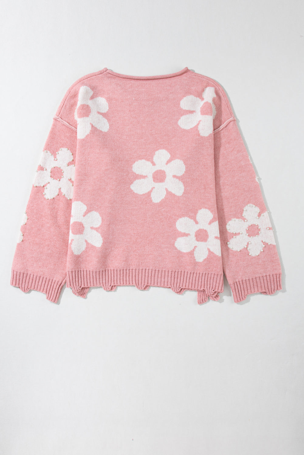Multicolour Pearl Beaded Floral Drop Shoulder Sweater Sweaters JT's Designer Fashion