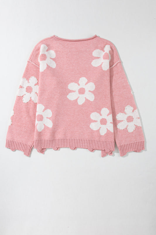 Multicolour Pearl Beaded Floral Drop Shoulder Sweater Sweaters JT's Designer Fashion
