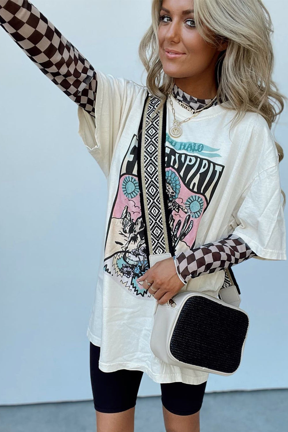 Black Checkered Pattern Mesh Mock Neck Long Sleeve Top Long Sleeve Tops JT's Designer Fashion